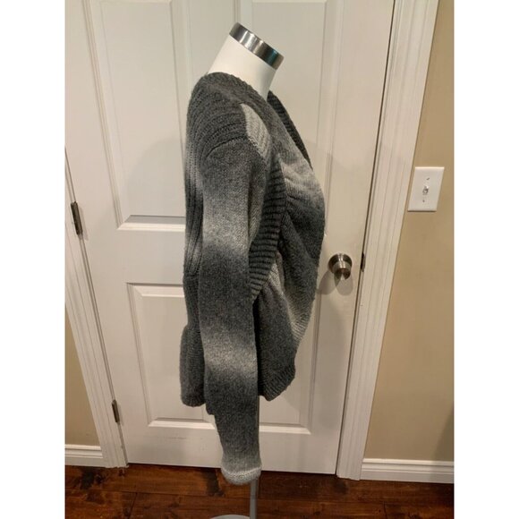 BCBG Max Azria Gray Wool Blend Striped Open Front Cardigan, Size Small - Picture 2 of 5